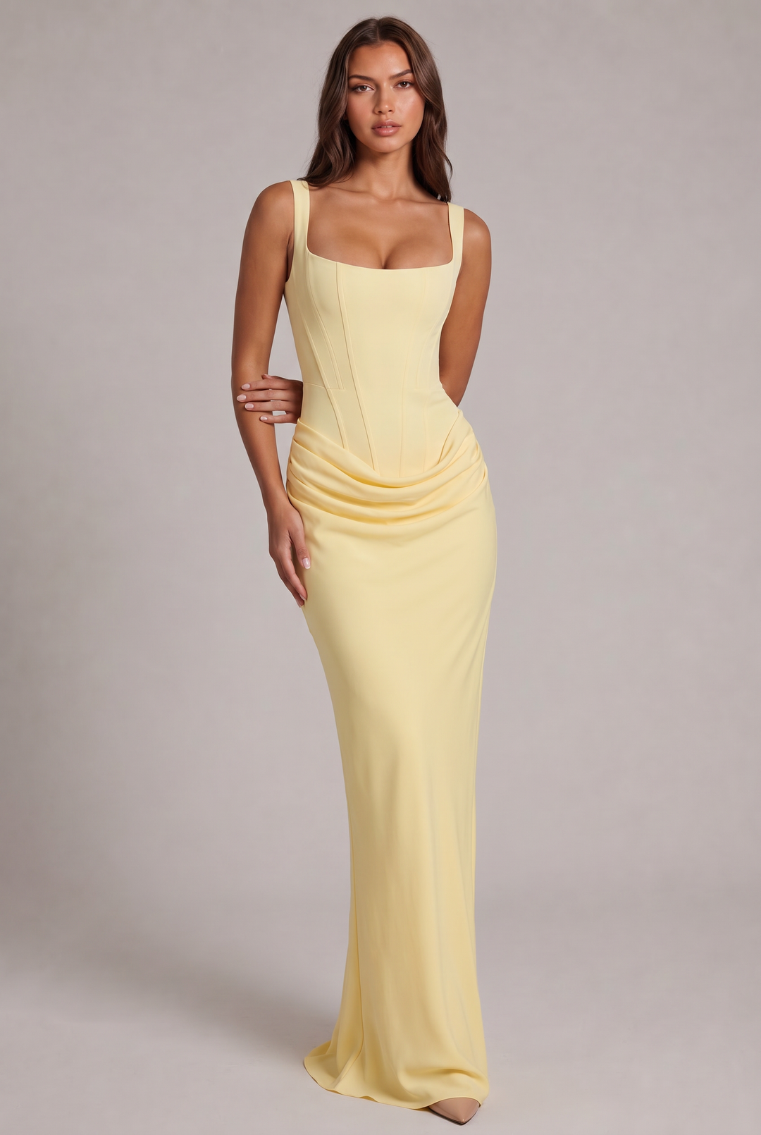 Maxi Dress with Structured Corset Bodice and Square Neckline 21