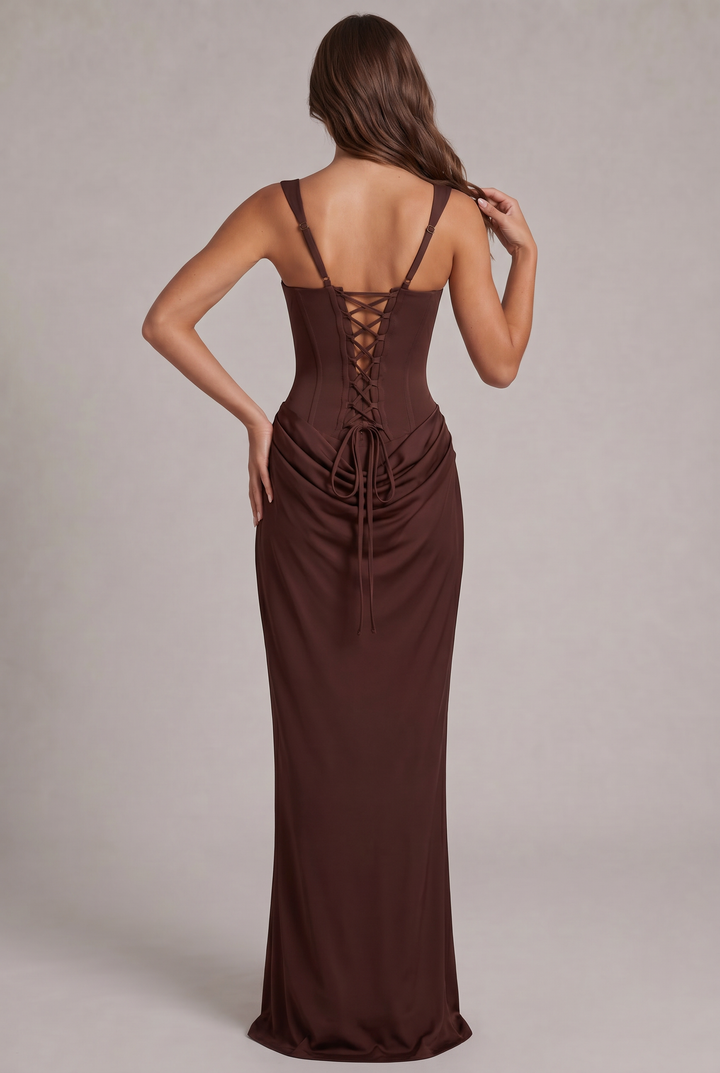 Maxi Dress with Structured Corset Bodice and Square Neckline 4