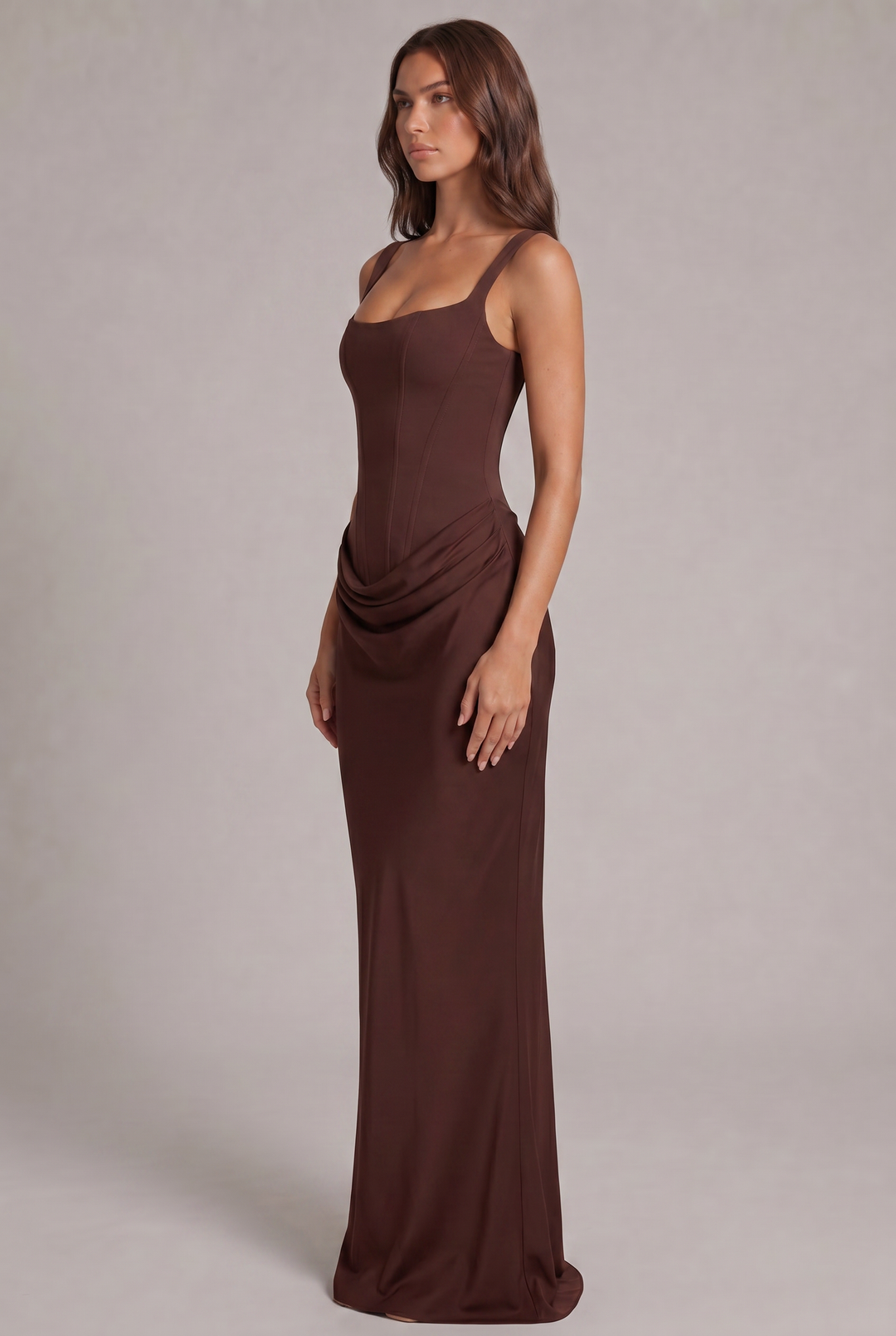 Maxi Dress with Structured Corset Bodice and Square Neckline 3
