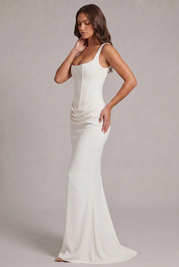 Maxi Dress with Structured Corset Bodice and Square Neckline 7