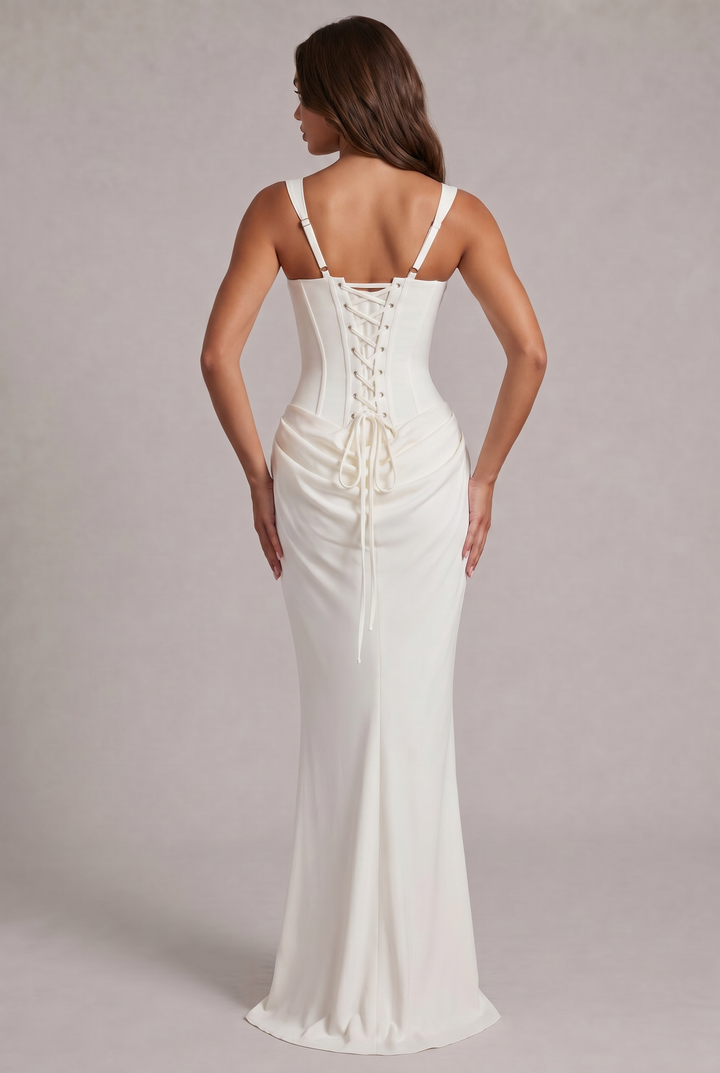 Maxi Dress with Structured Corset Bodice and Square Neckline 8