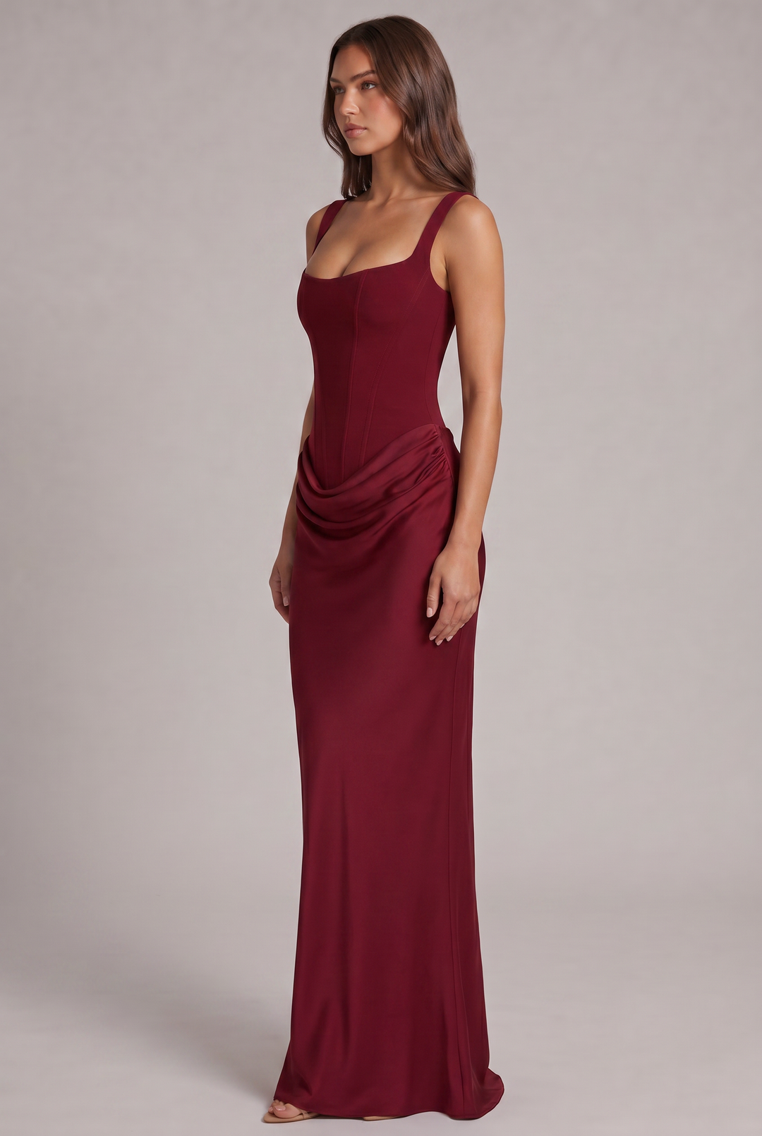 Maxi Dress with Structured Corset Bodice and Square Neckline 19