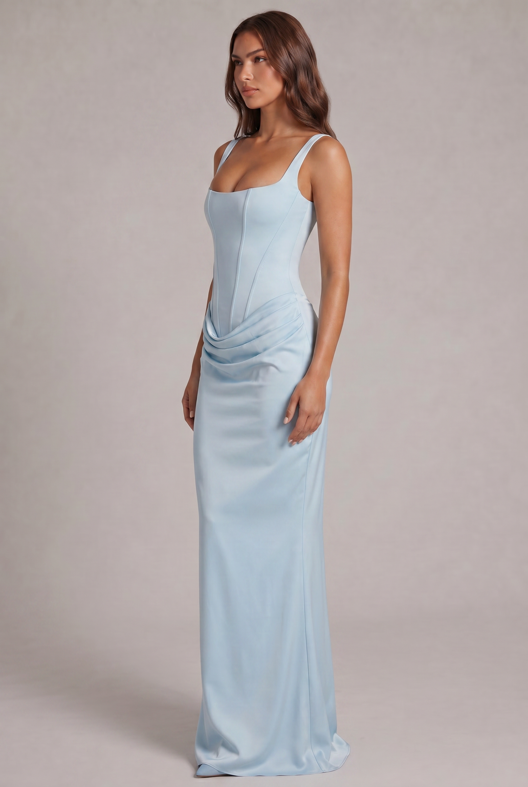 Maxi Dress with Structured Corset Bodice and Square Neckline 15