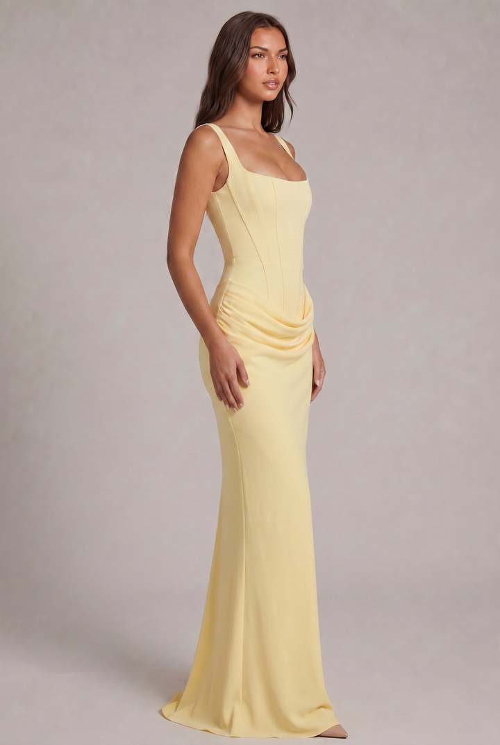 Maxi Dress with Structured Corset Bodice and Square Neckline 23