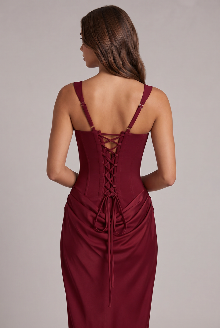 Maxi Dress with Structured Corset Bodice and Square Neckline 20