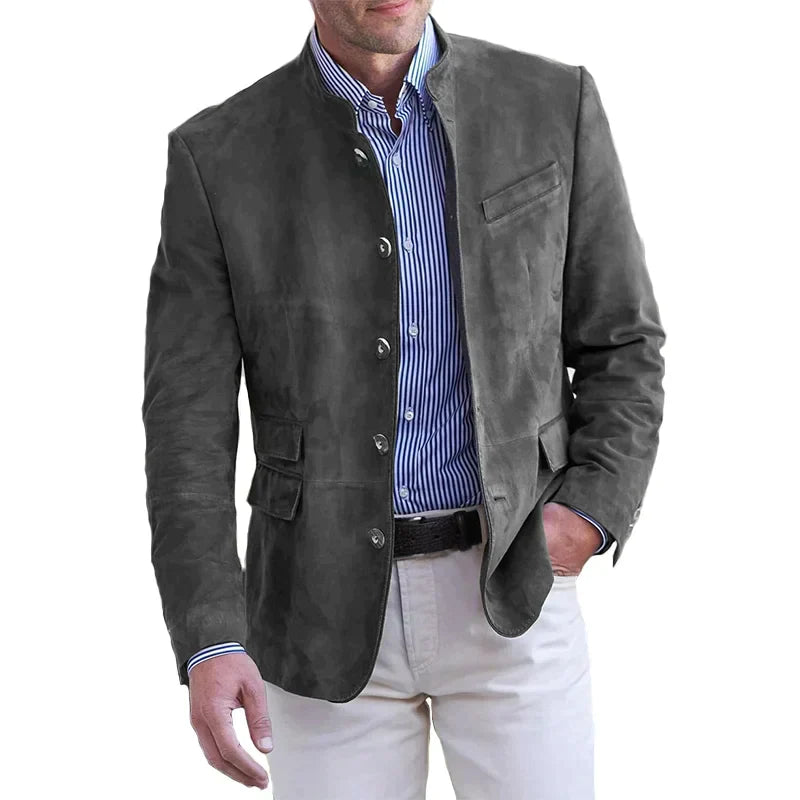 Men's Jacket with Stand Collar and Button Placket, Regular Fit Blazer 2