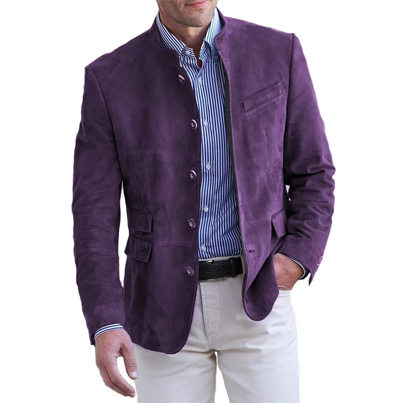 Men's Jacket with Stand Collar and Button Placket, Regular Fit Blazer 3