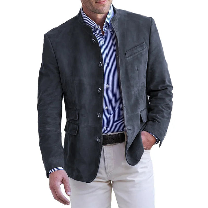 Men's Jacket with Stand Collar and Button Placket, Regular Fit Blazer 4