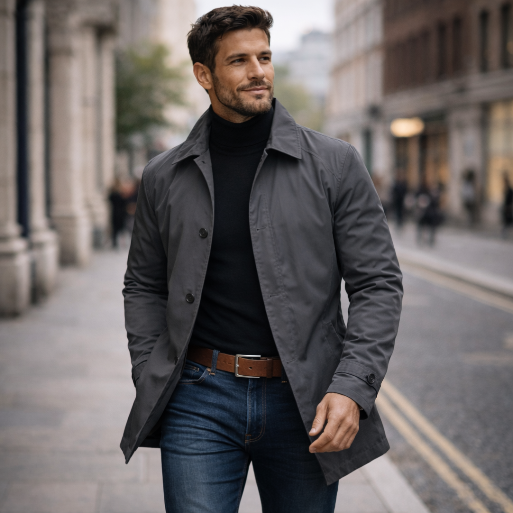 Men's Lightweight Trench Jacket with Pointed Collar and Button Front 5