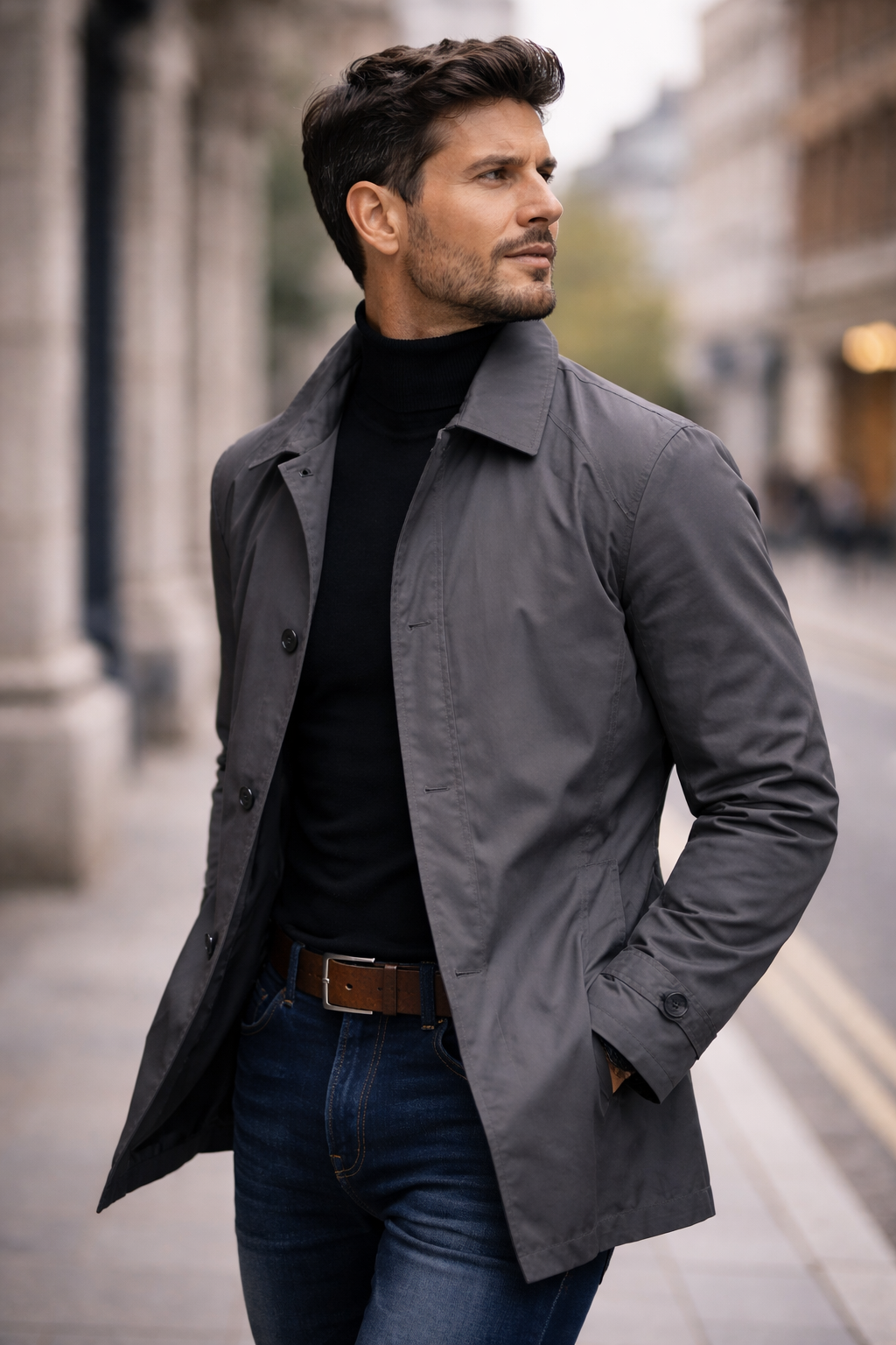 Men's Lightweight Trench Jacket with Pointed Collar and Button Front 7