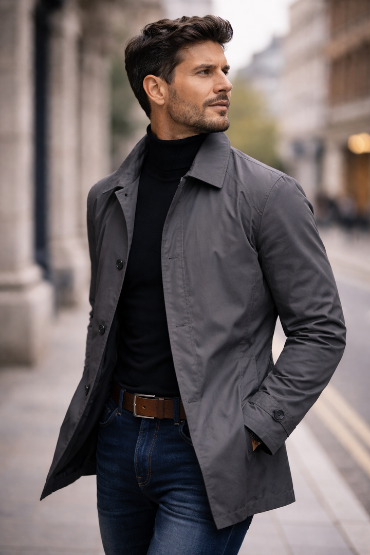 Men's Lightweight Trench Jacket with Pointed Collar and Button Front 7