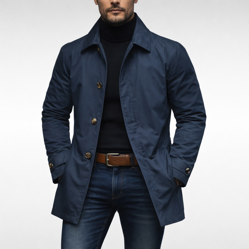 Men's Lightweight Trench Jacket with Pointed Collar and Button Front 2