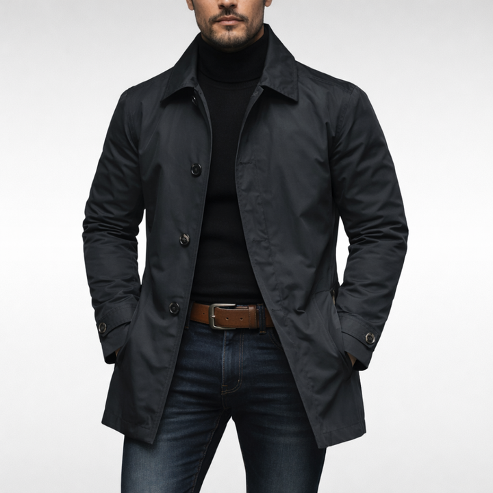 Men's Lightweight Trench Jacket with Pointed Collar and Button Front 3