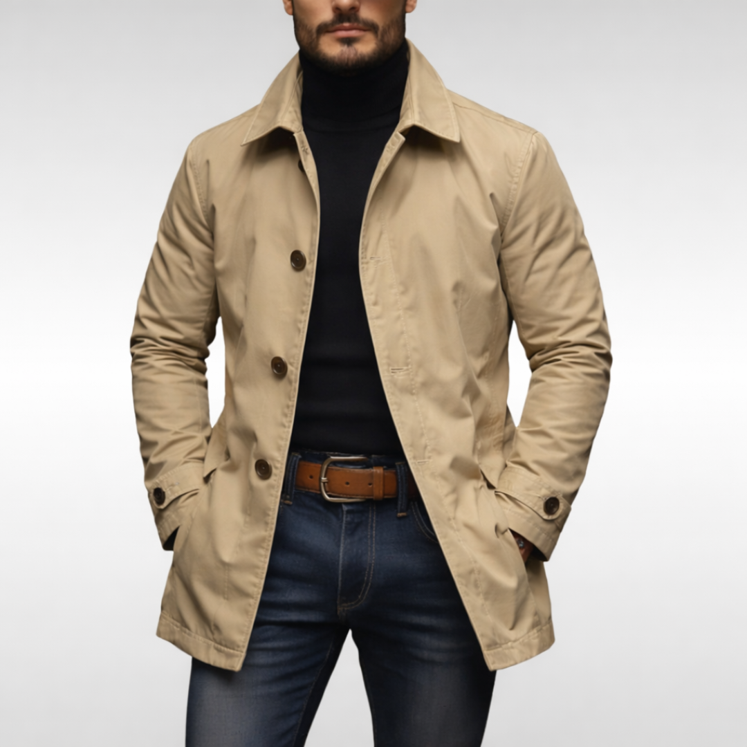 Men's Lightweight Trench Jacket with Pointed Collar and Button Front 4