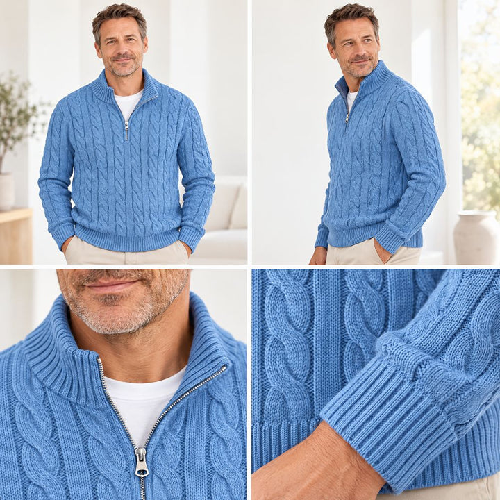 Men's Cable Knit Half-Zip Sweater with High Stand Collar 5