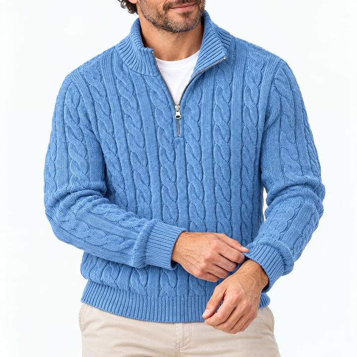 Men's Cable Knit Half-Zip Sweater with High Stand Collar 1