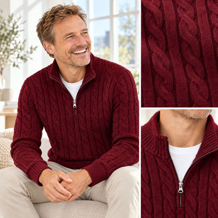 Men's Cable Knit Half-Zip Sweater with High Stand Collar 6