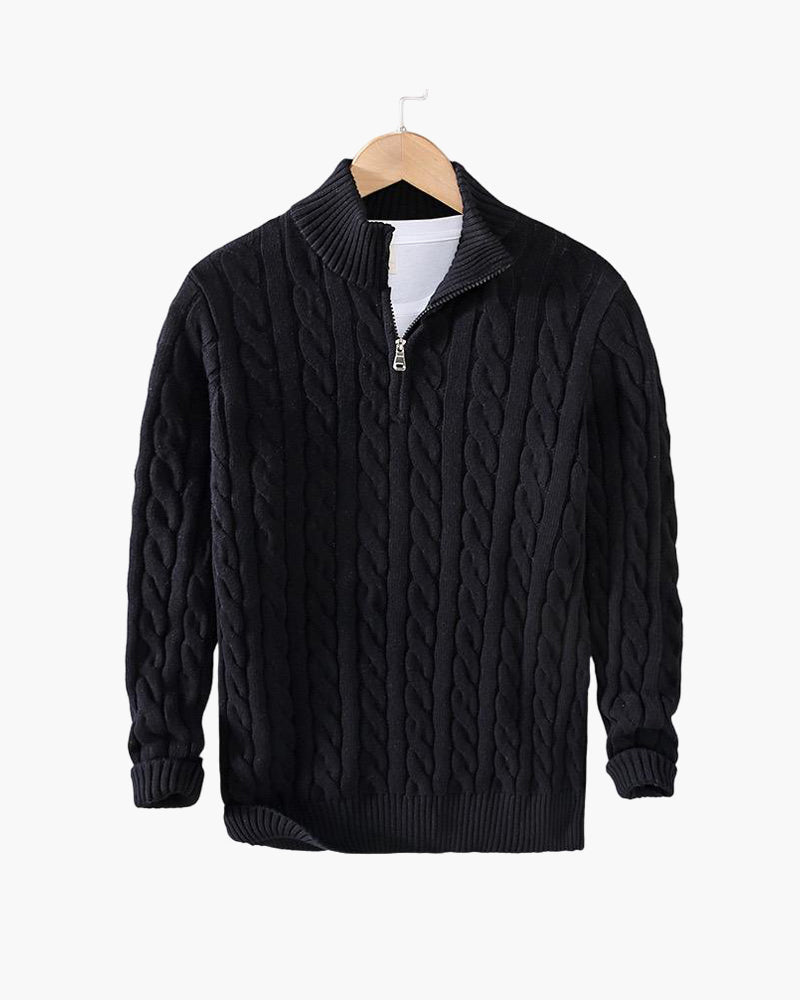 Men's Cable Knit Half-Zip Sweater with High Stand Collar 19