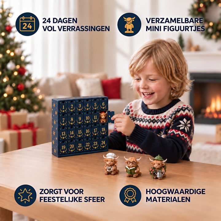 Advent Calendar with 24 Scottish Highland Cow Mini Figures 7
