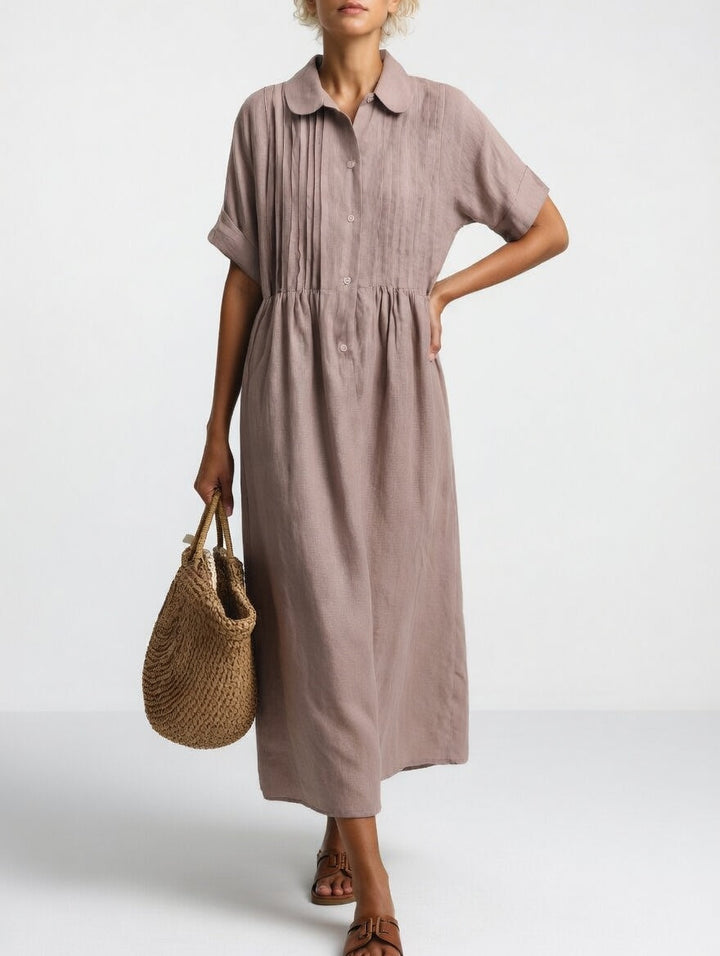 Relaxed Cotton Maxi Shirt Dress with Button Front and Short Sleeves 8