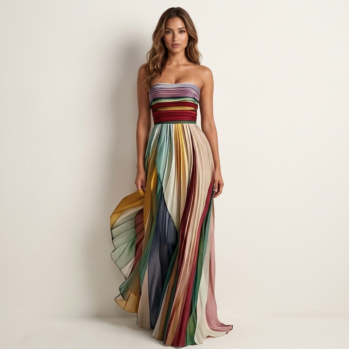 Colorful Pleated Maxi Dress for Women 1