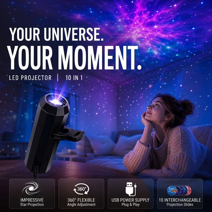 LED Galaxy Star Projector with 10 Slides and Flexible USB Arm 2