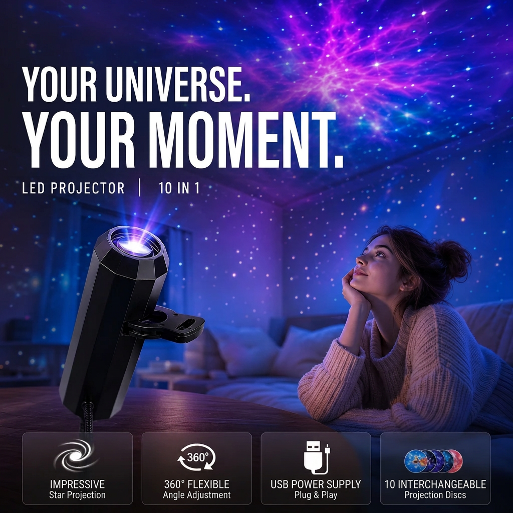 Star Projector Night Light with 10 Interchangeable Slides, USB Powered 2