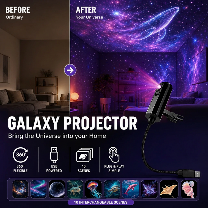 LED Galaxy Star Projector with 10 Slides and Flexible USB Arm 4