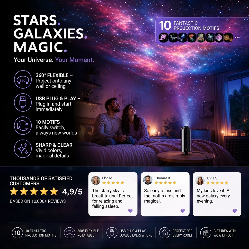 LED Galaxy Star Projector with 10 Slides and Flexible USB Arm 6