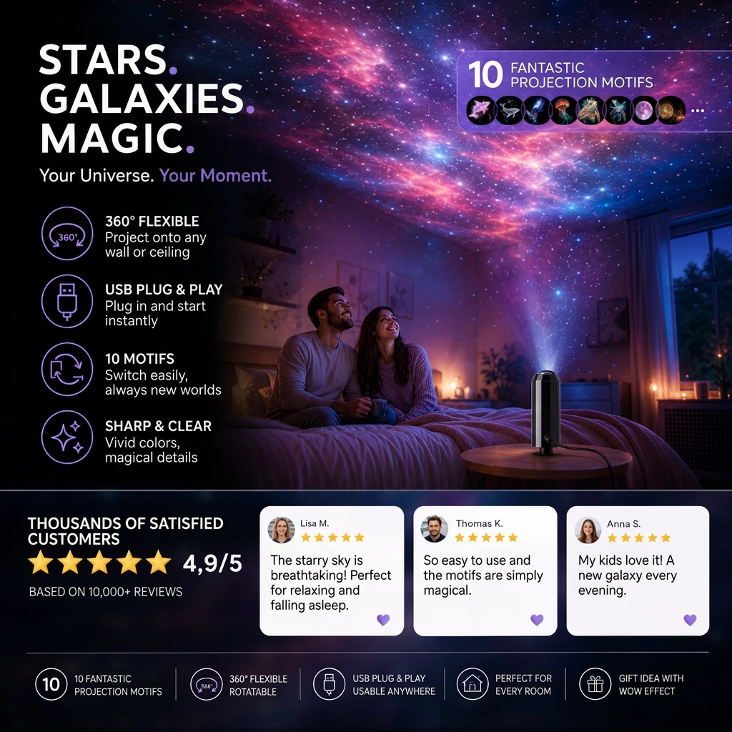 Star Projector Night Light with 10 Interchangeable Slides, USB Powered 6