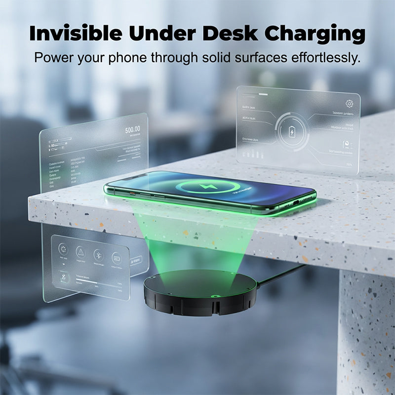 Under-Desk Wireless Charger | Hidden Mount | Charges Through Wood & Stone 1