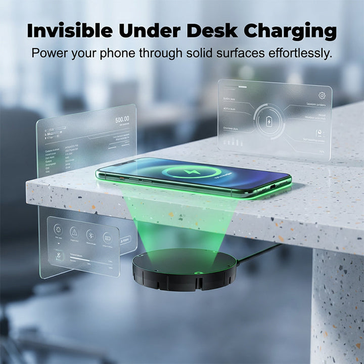 Under-Desk Wireless Charger | Hidden Mount | Charges Through Wood & Stone 1