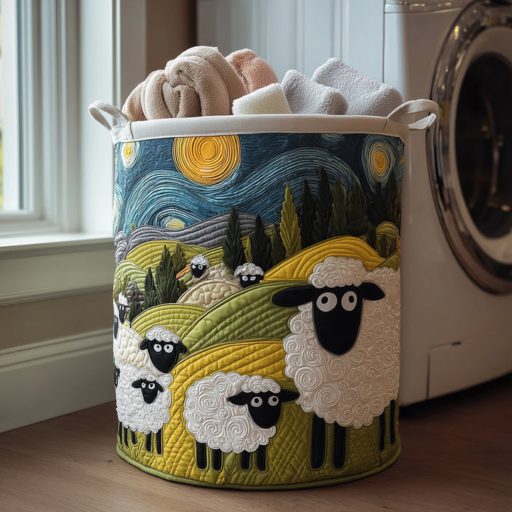 Quilted Laundry Basket with Lamb Meadow Print and Sturdy Handles 1