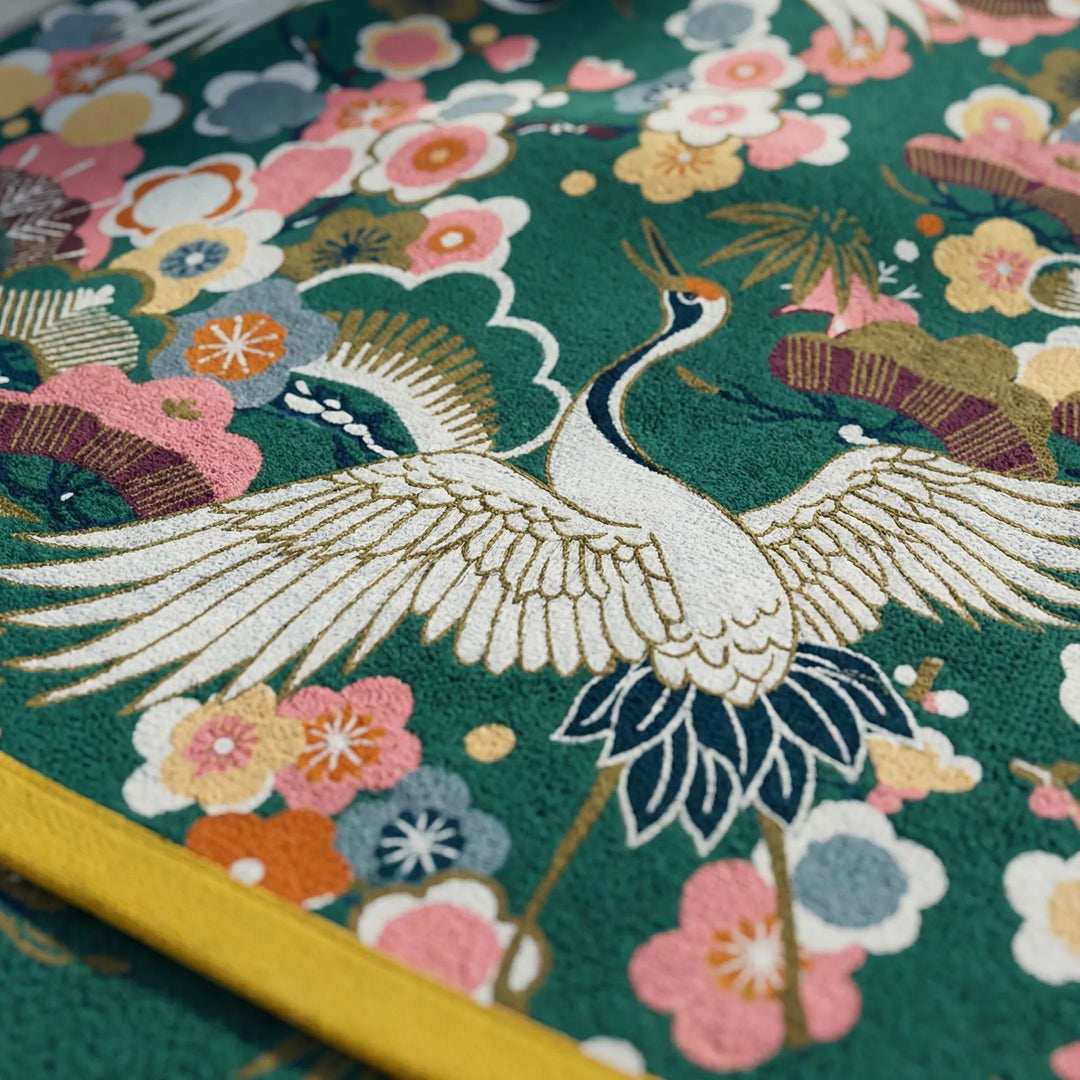 Large Printed Crane And Floral Towel - Cranvelo