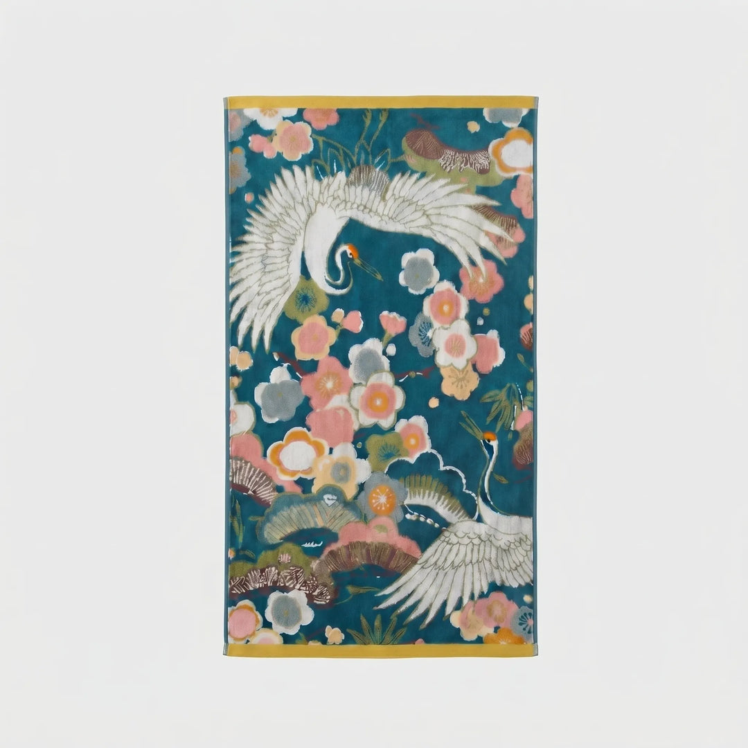 Large Printed Crane And Floral Towel - Cranvelo
