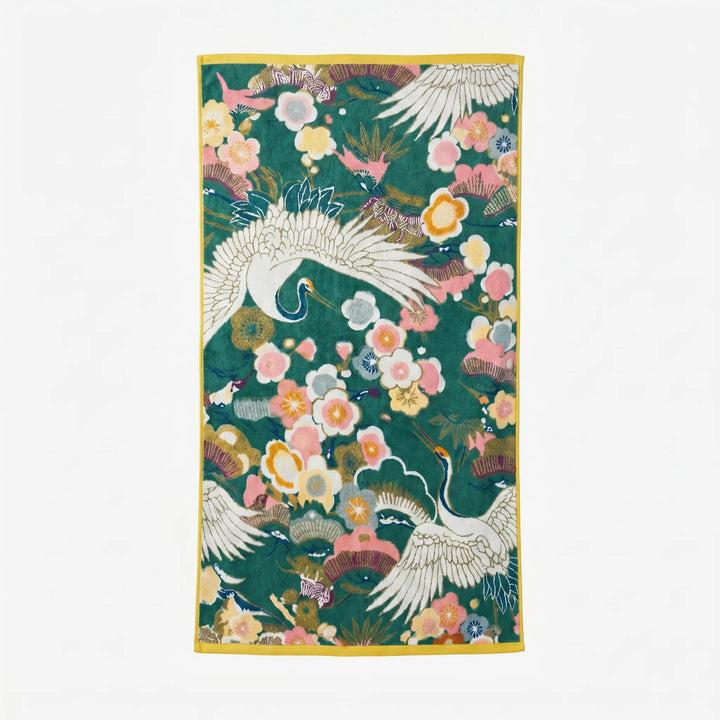 Large Printed Crane And Floral Towel - Cranvelo