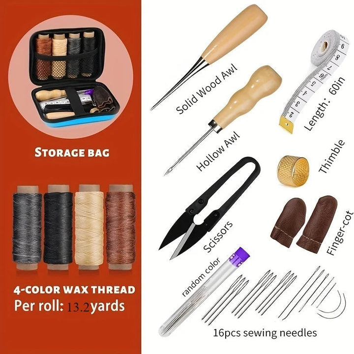 Leather Sewing Kit with Waxed Thread and Precision Needles 2