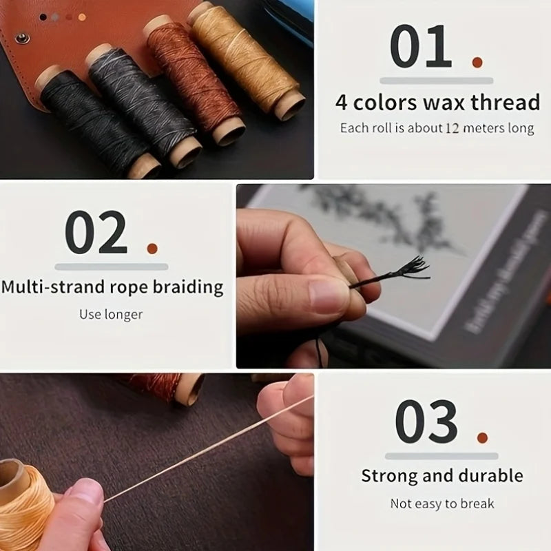 Leather Sewing Kit with Waxed Thread and Precision Needles 4
