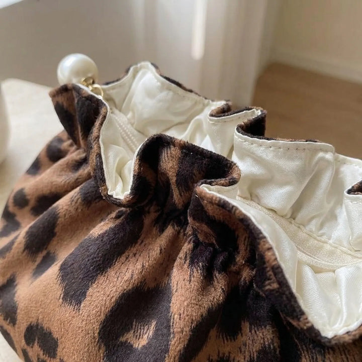 Leopard Print Ruffle Cosmetic Pouch - Velvetique