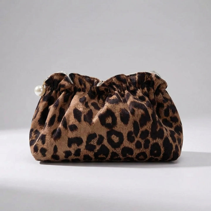 Leopard Print Ruffle Cosmetic Pouch - Velvetique