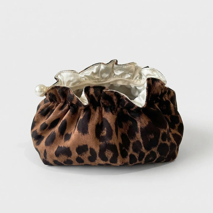 Leopard Print Ruffle Cosmetic Pouch - Velvetique