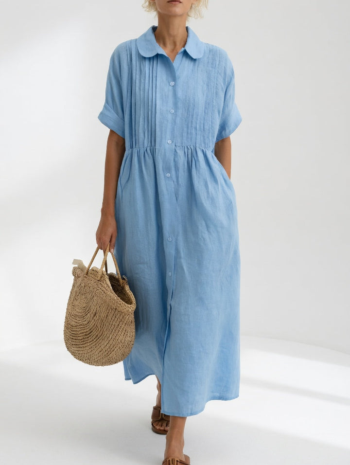 Relaxed Cotton Maxi Shirt Dress with Button Front and Short Sleeves 2