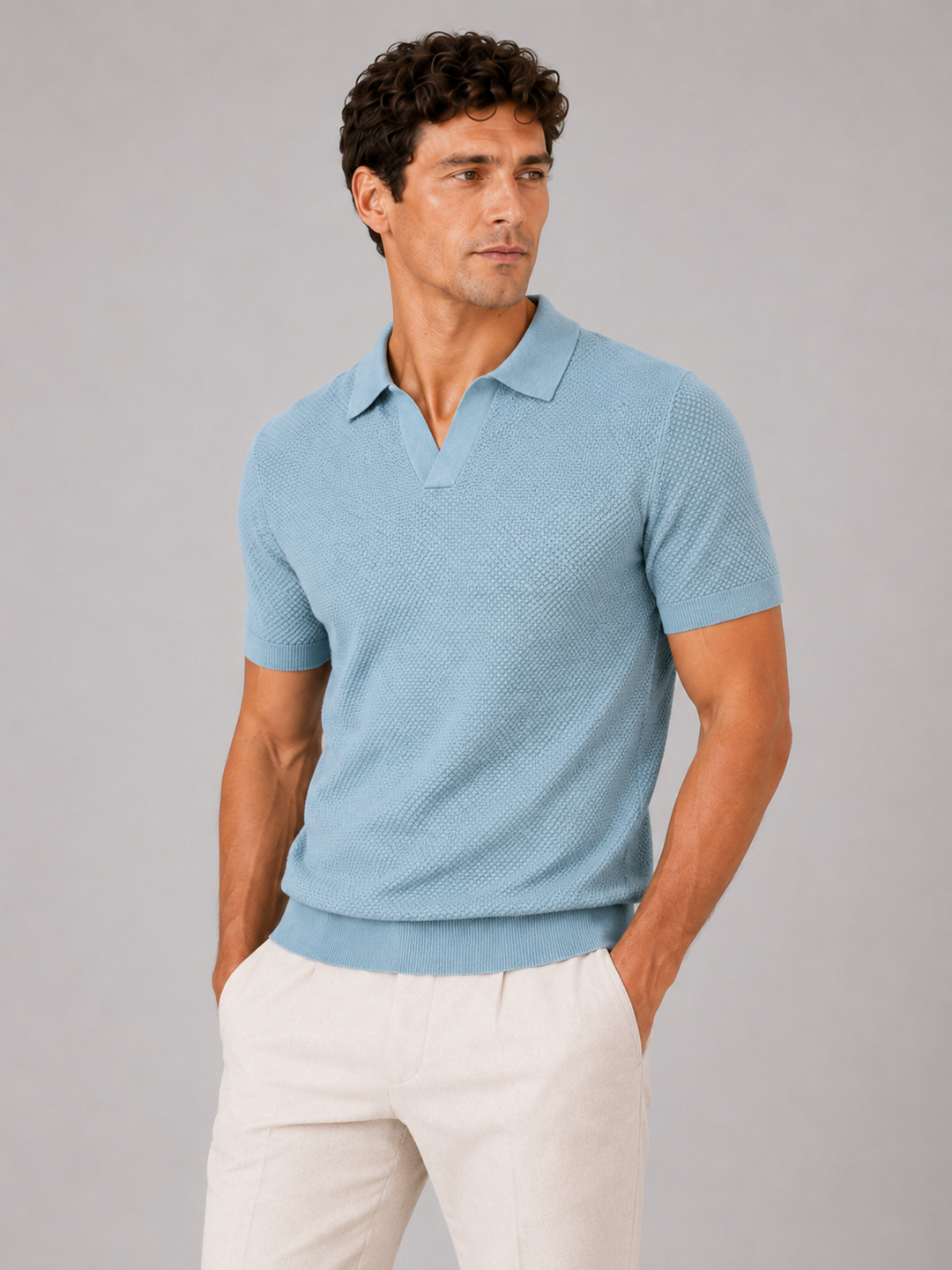 Men's Knit Polo Shirt, Lightweight Breathable Stretch Short Sleeve Summer Polo 1