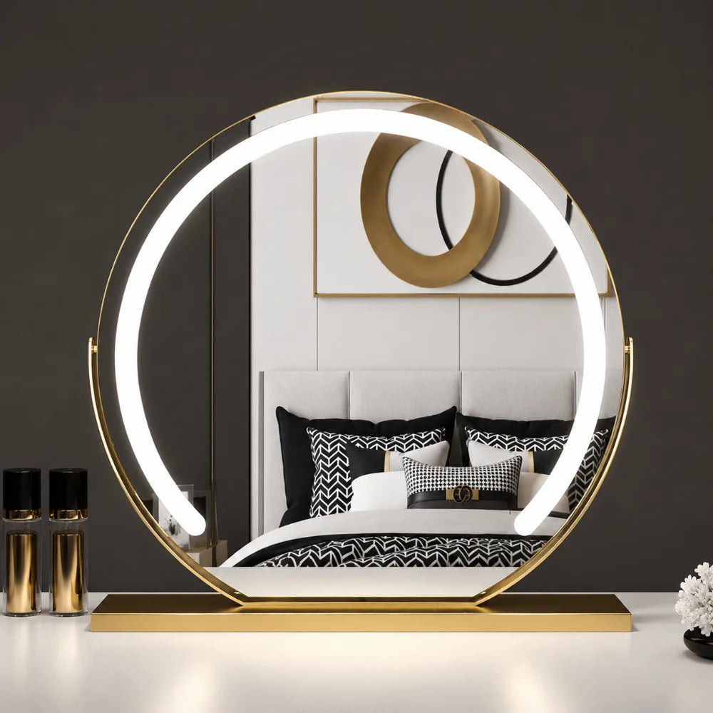 Lighted Makeup Mirror with 15x Magnifier and Touch Control, Metal and Glass 10