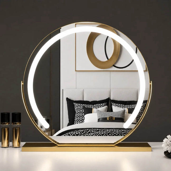 Lighted Makeup Mirror with 15x Magnifier and Touch Control, Metal and Glass 10