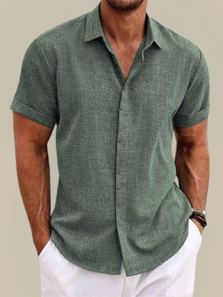 Men's Linen Short Sleeve Shirt - Breathable Lightweight Summer Button Up 8