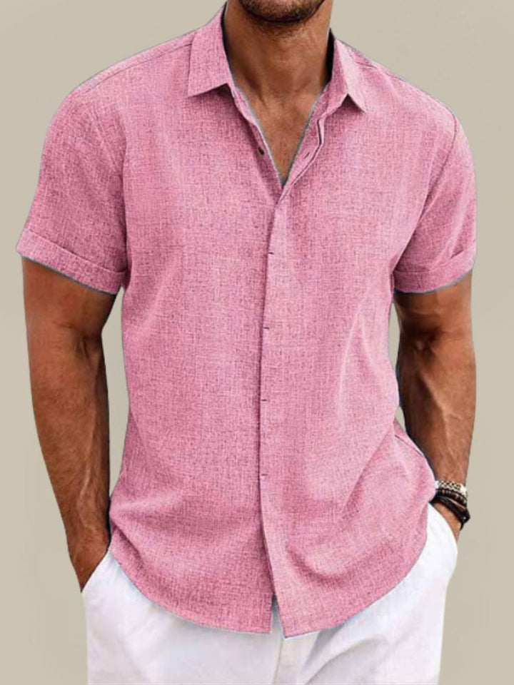 Men's Linen Short Sleeve Shirt - Breathable Lightweight Summer Button Up 7