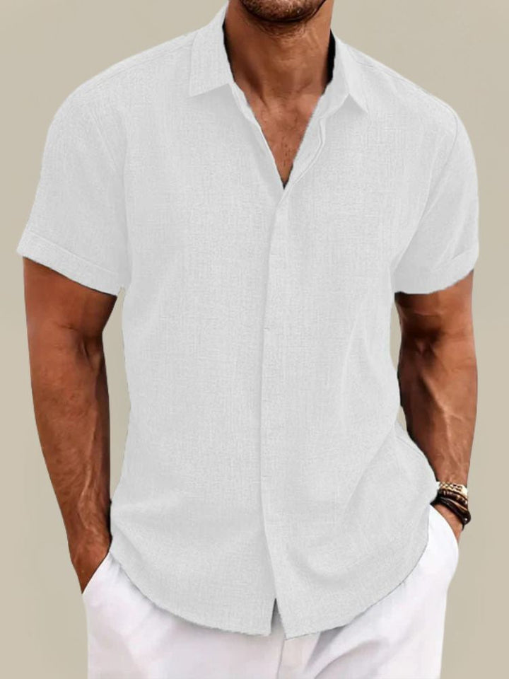 Men's Linen Short Sleeve Shirt - Breathable Lightweight Summer Button Up 4