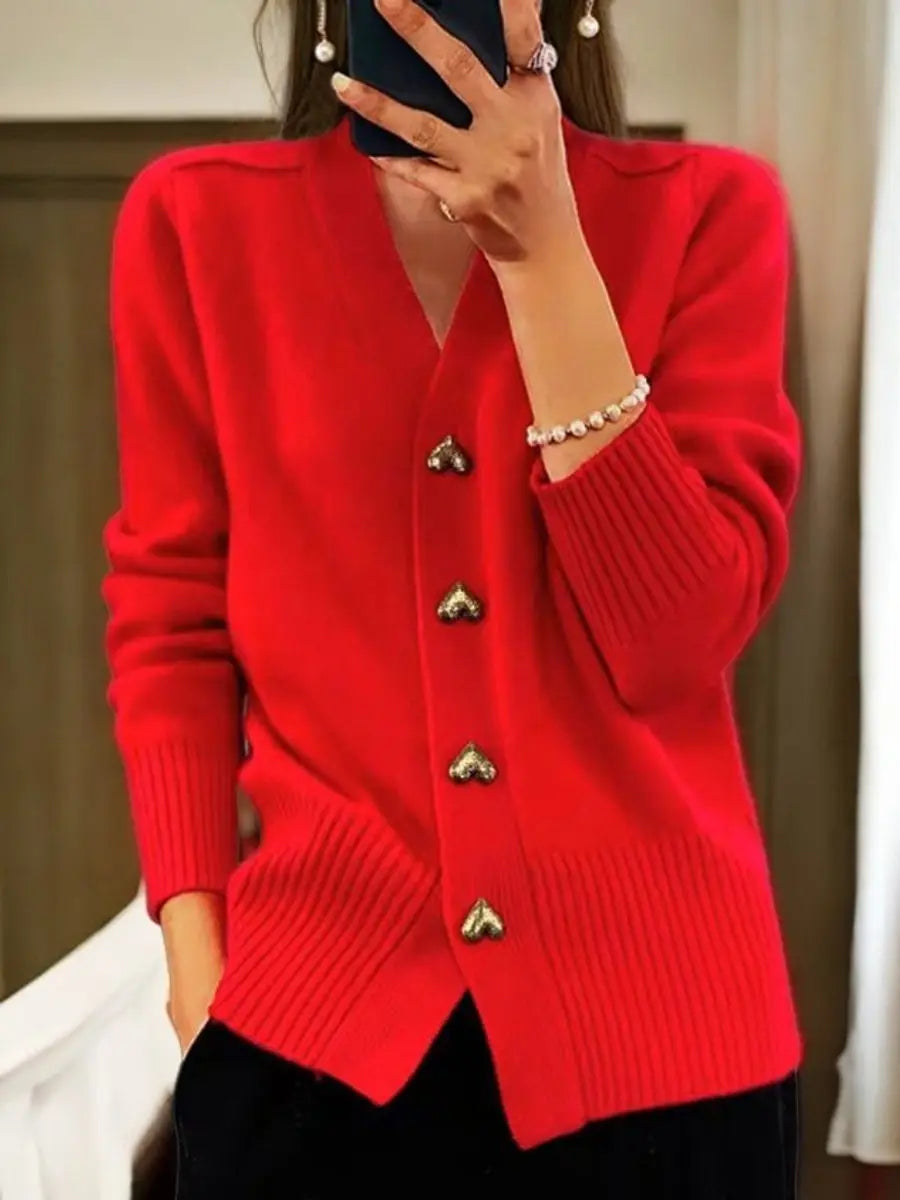 Longline Cardigan with V-Neck and Heart-Shaped Buttons 4