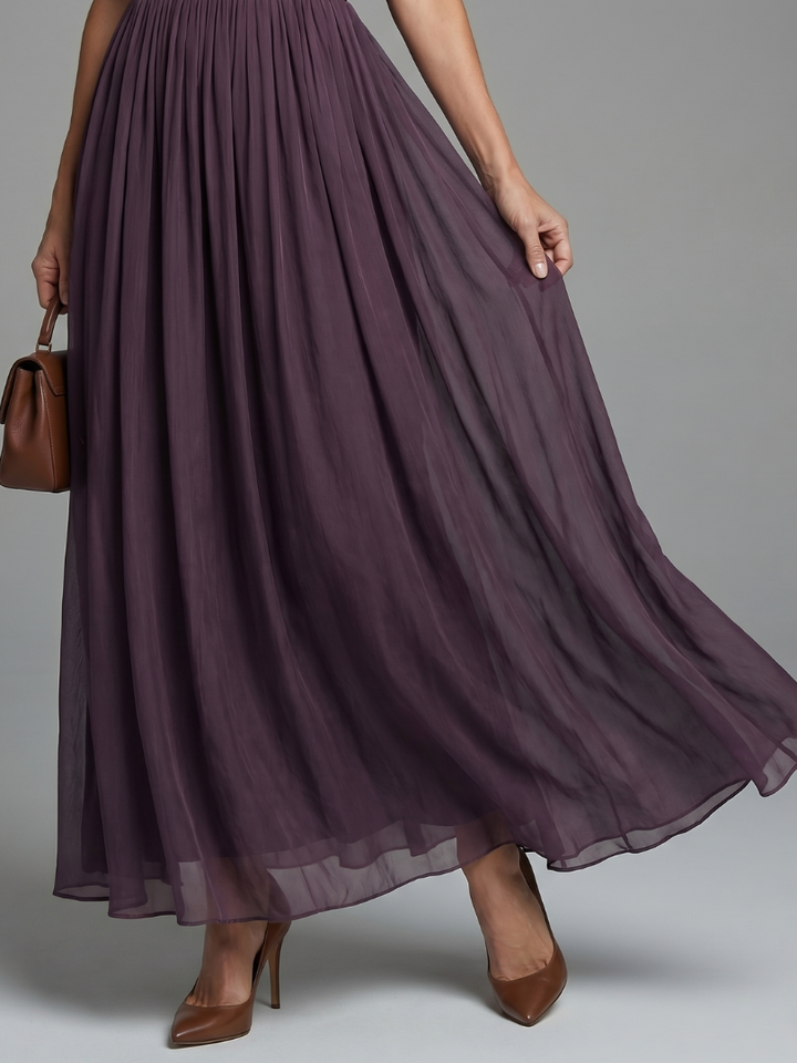 Women's Pleated Waist Maxi Dress with Sheer Sleeves 3